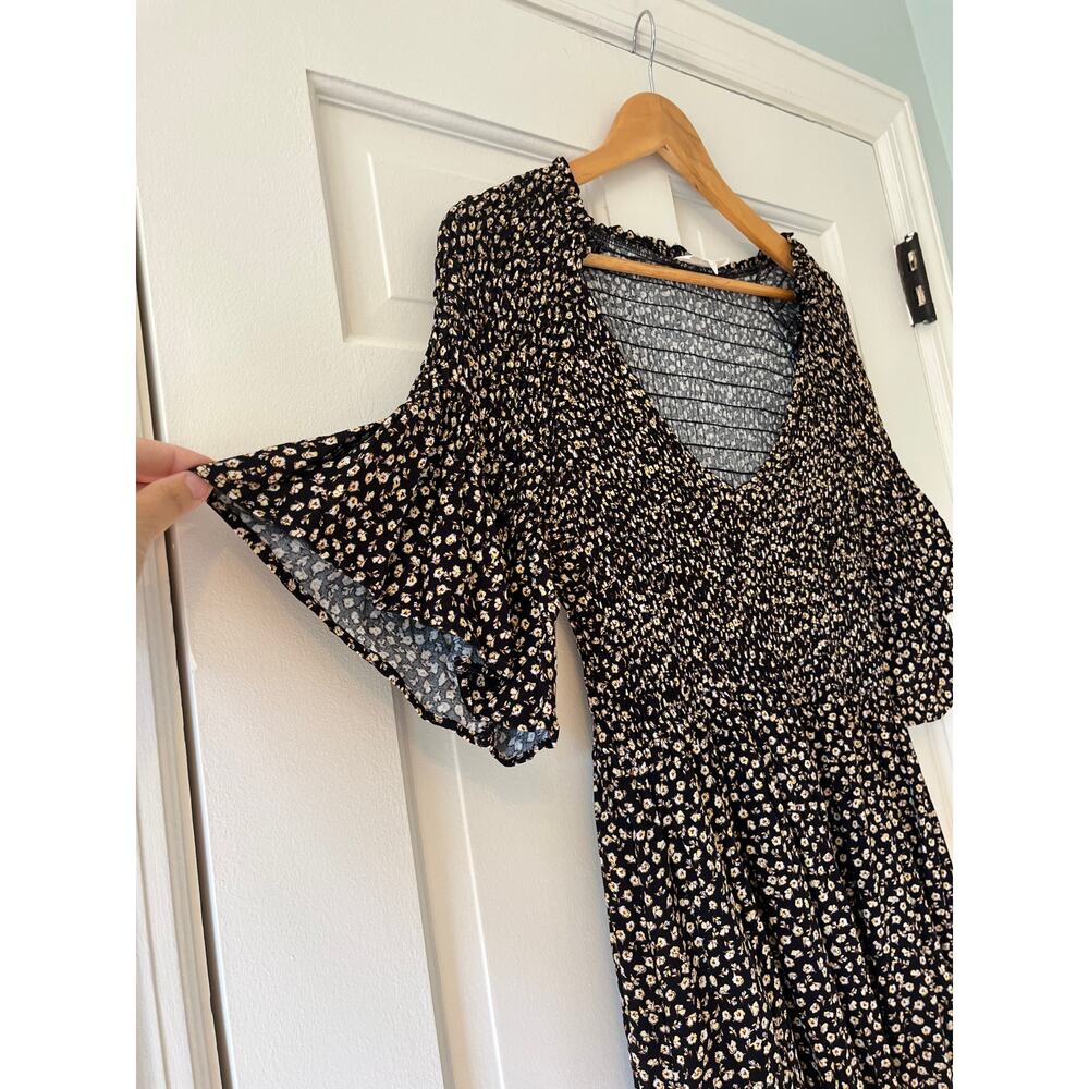 Bohme Moxie Smocked Floral Mini Dress Romantic Cottagecore Bell Sleeve S ✨ - Picture 5 of 9